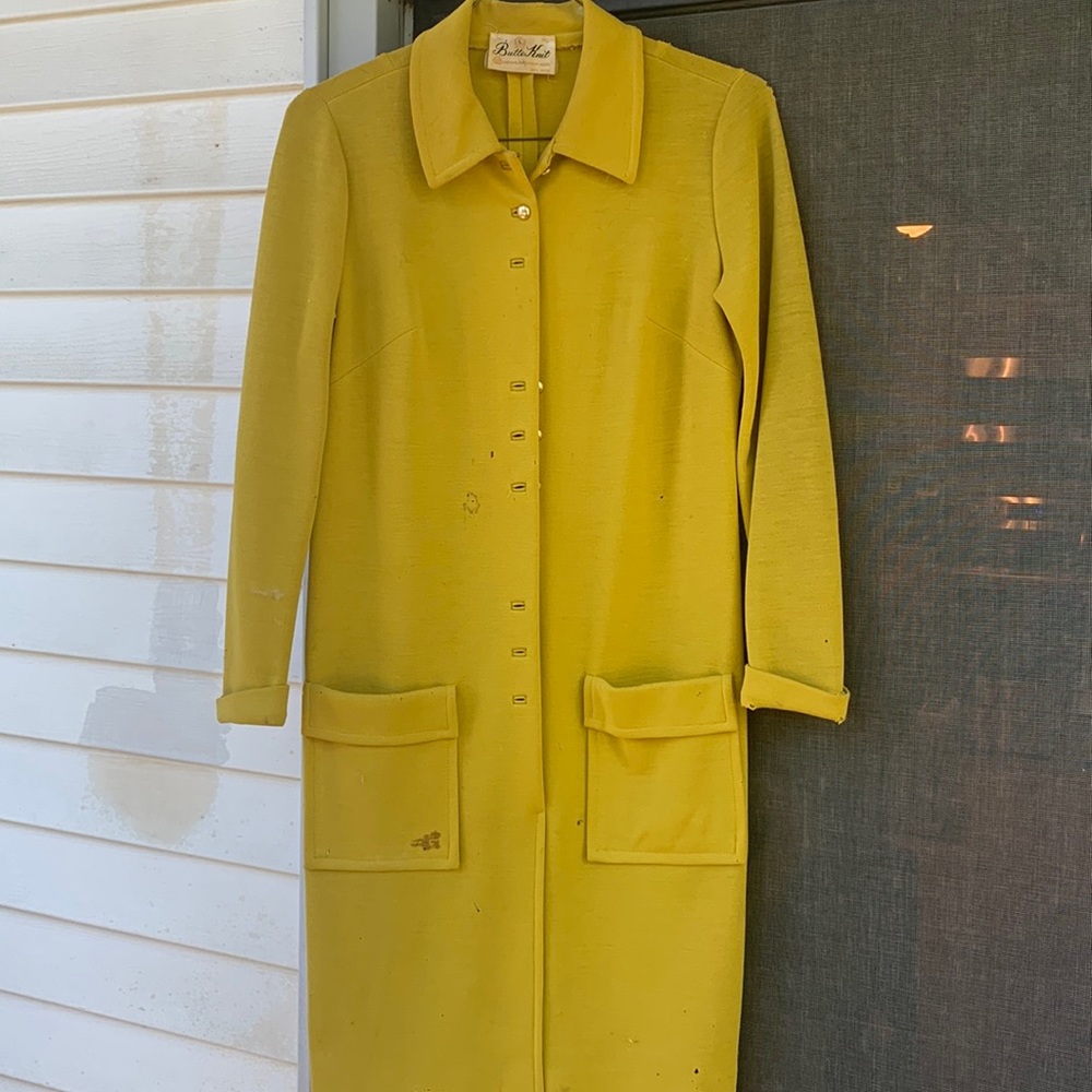 VINTAGE Butter Knit 50’s or 60’s Mustard yellow coat or Coat dress
